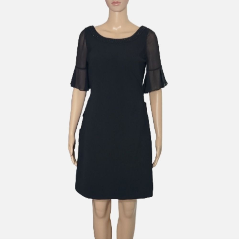 PHOEBE COUTURE Black Embellished Back Faux Wrap Dress with Bow Women's Size 2